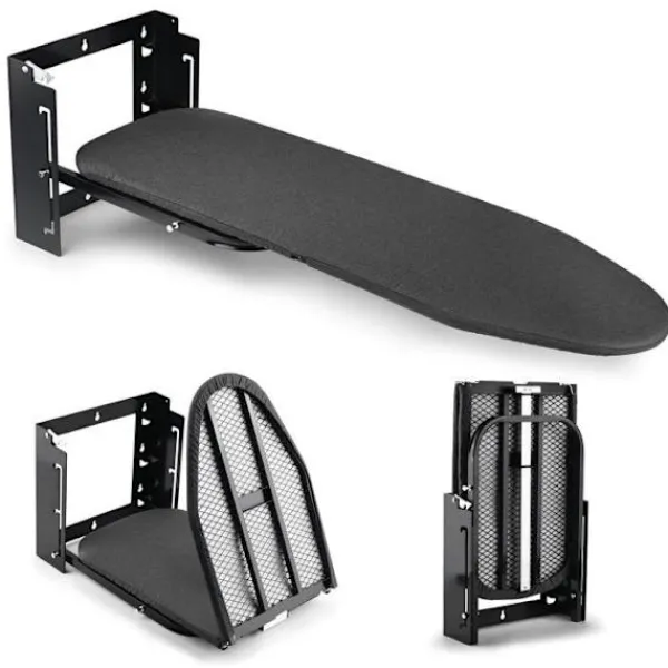 Strykjärn-Väggmonterat Strykbord 92x31cm Väggmonterat Litet utrymme - HÖJDJUSTERING - för Ångstrykjärn/elektriskt - Svart