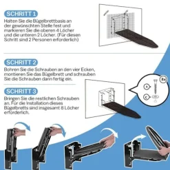 Strykjärn-Väggmonterat Strykbord 92x31cm Väggmonterat Litet utrymme - HÖJDJUSTERING - för Ångstrykjärn/elektriskt - Svart