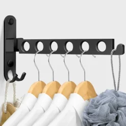 Tvättillbehör-Väggmonterat torkställ, väggmonterad klädhängare hopfällbar, torkställ för vägg 90° rotation för balkong, badrum, tvättstuga, hotell (svart)