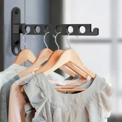 Tvättillbehör-Väggmonterat torkställ, väggmonterad klädhängare hopfällbar, torkställ för vägg 90° rotation för balkong, badrum, tvättstuga, hotell (svart)