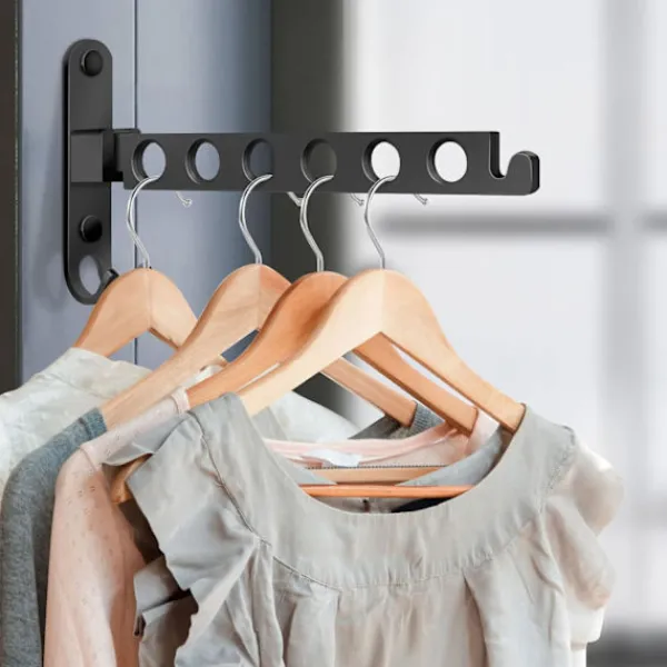 Tvättillbehör-Väggmonterat torkställ, väggmonterad klädhängare hopfällbar, torkställ för vägg 90° rotation för balkong, badrum, tvättstuga, hotell (svart)