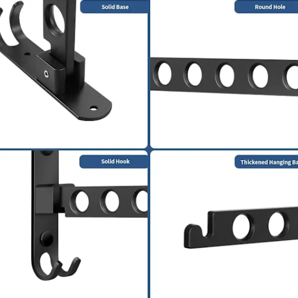 Tvättillbehör-Väggmonterat torkställ, väggmonterad klädhängare hopfällbar, torkställ för vägg 90° rotation för balkong, badrum, tvättstuga, hotell (svart)