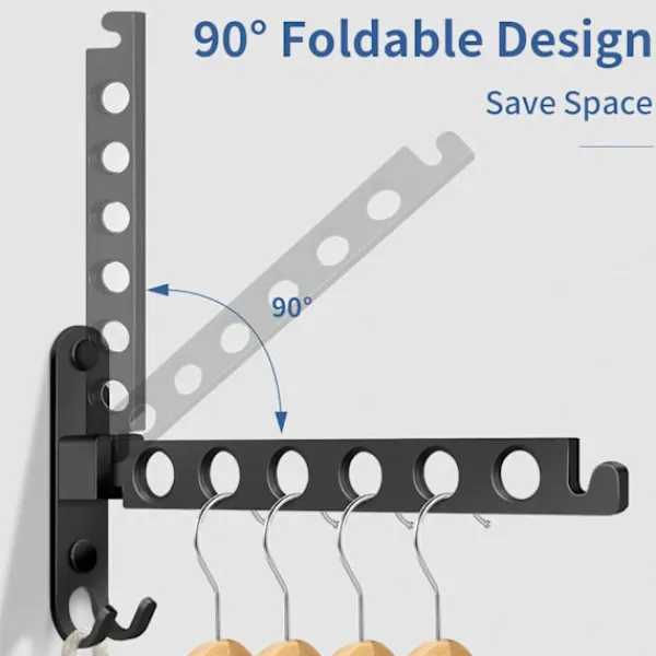Tvättillbehör-Väggmonterat torkställ, väggmonterad klädhängare hopfällbar, torkställ för vägg 90° rotation för balkong, badrum, tvättstuga, hotell (svart)