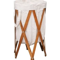 vidaXL Tvättillbehör-Hopfällbar tvättkorg gräddvit trä och tyg