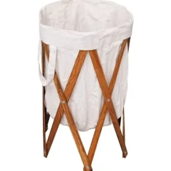 vidaXL Tvättillbehör-Hopfällbar tvättkorg gräddvit trä och tyg