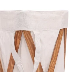 vidaXL Tvättillbehör-Hopfällbar tvättkorg gräddvit trä och tyg