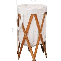 vidaXL Tvättillbehör-Hopfällbar tvättkorg gräddvit trä och tyg