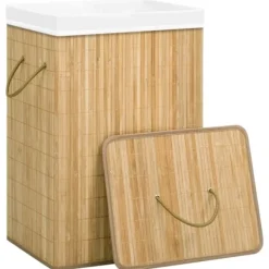vidaXL Tvättillbehör-Tvättkorg bambu med 2 sektioner 72 L