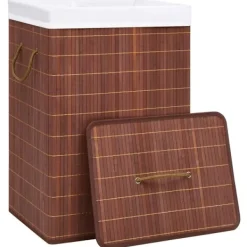 vidaXL Tvättillbehör-Tvättkorg bambu med 2 sektioner 72 L