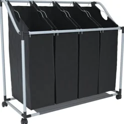 vidaXL Tvättillbehör-Tvättsorterare med 4 påsar grå