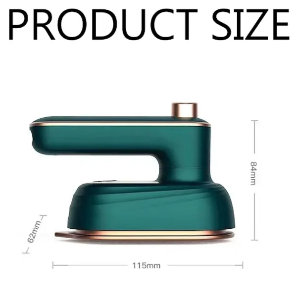 Strykjärn-Vikbar portabel mini hemrese strykjärn, lämplig för lätta tyger, med justerbart handtag i mörkgrönt