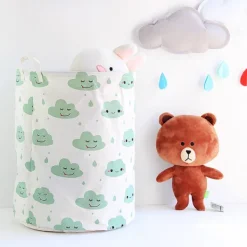 Tvättillbehör-Vikar Tvättkorg omull Linne Rund Förvaringslåda Tvättsäck Leksaksorganisatör - Grön