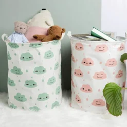 Tvättillbehör-Vikar Tvättkorg omull Linne Rund Förvaringslåda Tvättsäck Leksaksorganisatör - Grön