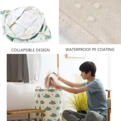 Tvättillbehör-Vikar Tvättkorg omull Linne Rund Förvaringslåda Tvättsäck Leksaksorganisatör - Grön
