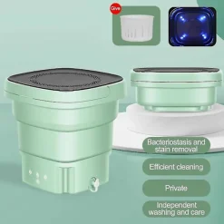 Tvättmaskiner-Vikbar tvättmaskin med torkkorg för kläder, strumpor, underkläder, mini, grön, EU