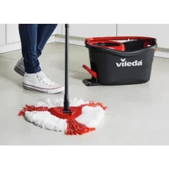 VILEDA Städmoppar-2-i-1 ersättningshuvud för EasyWring & Clean Turbo Mop - Mikrofiber vit röd