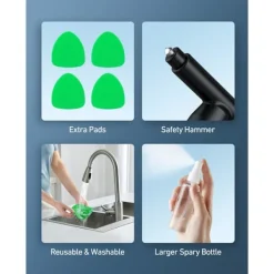 Fönsterrengöring-Vindrutetvätt, bilvindrutetvättverktyg för insidan med 4 återanvändbara och tvättbara mikrofiberkuddar, grön-FF-