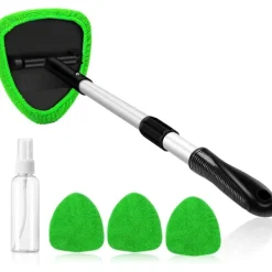 Fönsterrengöring-Vindrutetvätt, bilvindrutetvättverktyg för insidan med 4 återanvändbara och tvättbara mikrofiberkuddar, grön