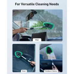 Fönsterrengöring-Vindrutetvätt, bilvindrutetvättverktyg för insidan med 4 återanvändbara och tvättbara mikrofiberkuddar, grön