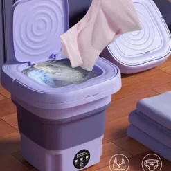 Generic Tvättmaskiner-(Violett) Mini Tvättmaskin - WIRLSWEAL - Vikbar Modell - 8L - Portabel - Blått Ljus Sterilisering