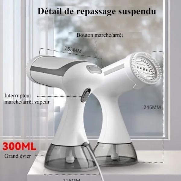 Generic Strykjärn-(Vit) Handhållen Klädångare, 1500W 300ML 130 Grader Vertikal Klädångare för Hemresor, Snabb Uppvärmning, Vit