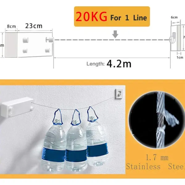 Tvättillbehör-Vit hopfällbar tvättlina för inomhus- och utomhusbruk - Tung