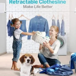 Tvättillbehör-Vit hopfällbar tvättlina för inomhus- och utomhusbruk - Tung