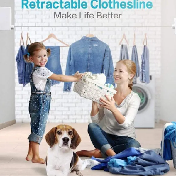 Tvättillbehör-Vit hopfällbar tvättlina för inomhus- och utomhusbruk - Tung