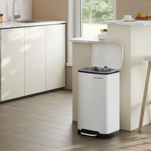 Songmics Soptunnor-Vit pedalhink med innerhink och mjukstängande lock – 30 liter