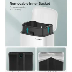 Songmics Soptunnor-Vit pedalhink med innerhink och mjukstängande lock – 30 liter