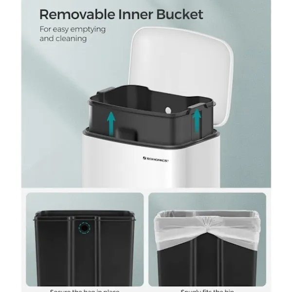 Songmics Soptunnor-Vit pedalhink med innerhink och mjukstängande lock – 30 liter