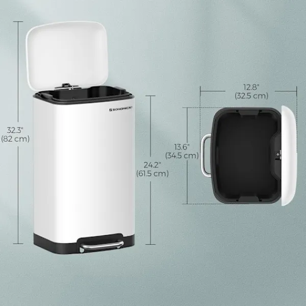 Songmics Soptunnor-Vit pedalhink med innerhink och mjukstängande lock – 30 liter