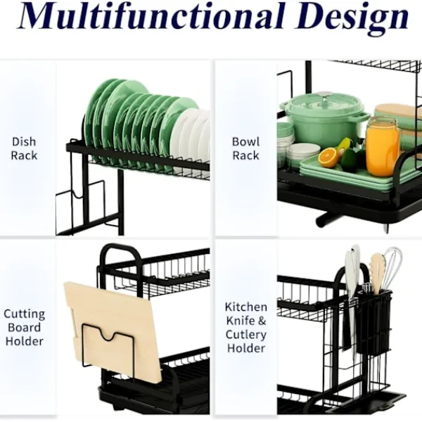 Tvättillbehör-2-vånings diskställ, multifunktionellt diskställ, rostfritt diskställ för kök