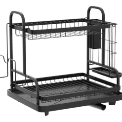 Tvättillbehör-2-vånings diskställ, multifunktionellt diskställ, rostfritt diskställ för kök