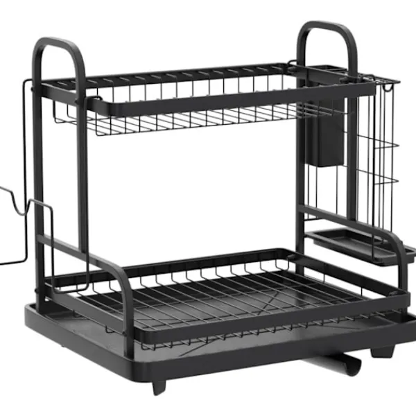 Tvättillbehör-2-vånings diskställ, multifunktionellt diskställ, rostfritt diskställ för kök