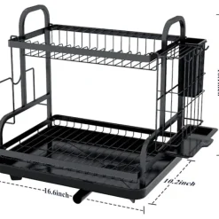 Tvättillbehör-2-vånings diskställ, multifunktionellt diskställ, rostfritt diskställ för kök