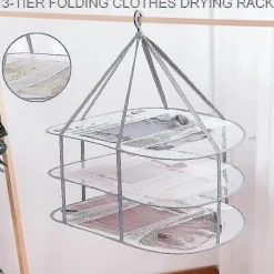 Tvättillbehör-3-vånings torkställning för tröjor, hängande klädtork, tvättnätstorkställning, hopfällbar [D]