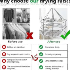 Tvättillbehör-3-vånings torkställning för tröjor, hängande klädtork, tvättnätstorkställning, hopfällbar [D]