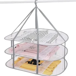 Tvättillbehör-3-vånings torkställning för tröjor, hängande klädtork, tvättnät, hopfällbar