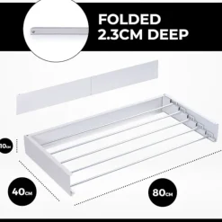Tvättillbehör-Vonia Väggtorkställning - Infällbar - Klädtorkställning för Inomhus- och Utomhusbruk - Väggmonterad Torkställning för Vägg - 80 x 40 cm - Vit