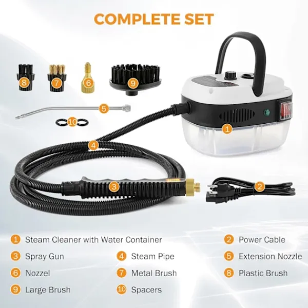 Ångtvättar-2500W Bilångare för Biltvätt Högtrycks Handhållen Ångrengörare med Vattentank Portabel Elektrisk Ångrengöringsmaskin H