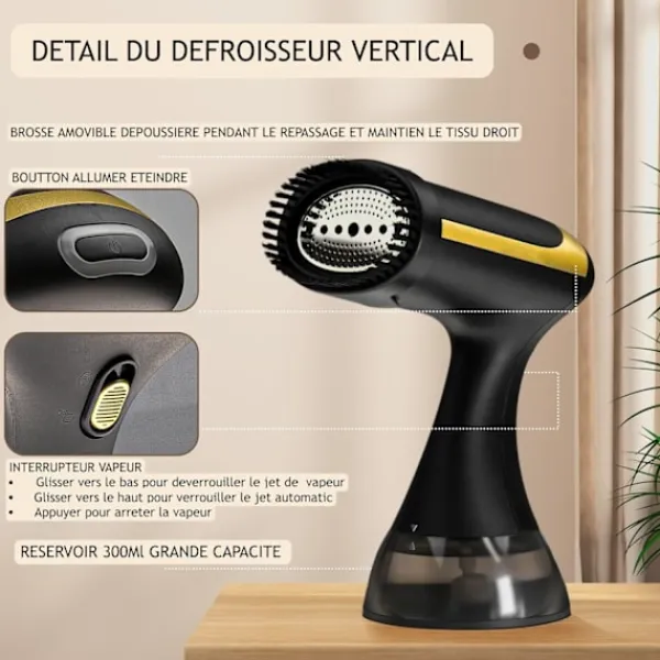 9054726980369 Ångtvättar-1500W Handhållen Ångare - Kraftfull Ånga på 20 Sekunder - 300ml Tank - Portabel och Resevänlig