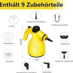 Ångtvättar-1000W Handhållen Ångrengörare med 9 Tillbehör för Fläckborttagning, Fett, Bilsäten, Fönster, Soffa, 350ml Tank, SD