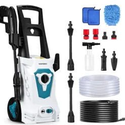 Yofidra Högtryckstvättar-2500W Högtryckstvätt, 250 Bar Starkt Vattentryck, 390l/H Vattenflöde, Lämplig För Rengöring Av Stora Ytor Och Borttagning Av Fläckar.