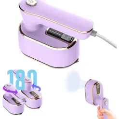 Ångtvättar-1000W hopfällbar handhållen minidamptång, keramisk non-stick-sula, 180° roterande handtag, 20s snabb uppvärmning, 2-i-1 bärbar ångstrykjärn