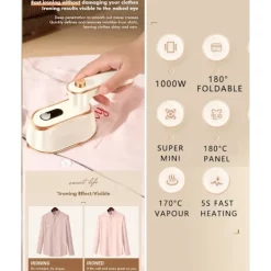 ATELA Strykjärn-1000w Mini Travel Steamer strykjärn，Handhållna bärbara ångkokare för kläder Liten klädångare Resestorlek Handhållet