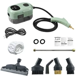 Ångtvättar-2500W Ångrengörare med Touchskärm, 1000ml Stor Kapacitet, Med 5 Olika Munstycken (Grön)