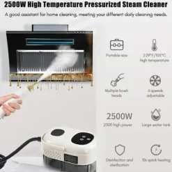 Ångtvättar-2500W Ångrengörare med Touchskärm, 1000ml Stor Kapacitet, Med 5 Olika Munstycken (Grön)