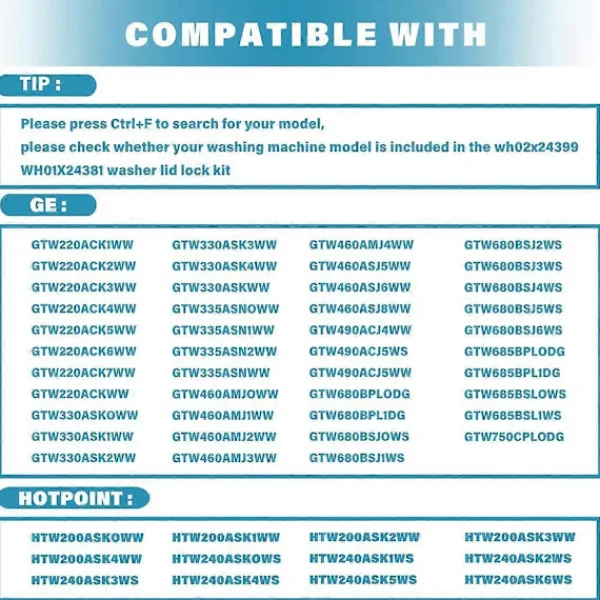 Tvättmaskiner-WH02X24399 Låsbleck för Tvättmaskinslock och WH01X24381 Ram för Tvättmaskinslock för och Toppmatad Tvättmaskin