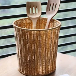 Soptunnor-Yhsqv - vävd korg papperskorg rund rotting papperskorg med lock planter vävda korgar korg papperskorg